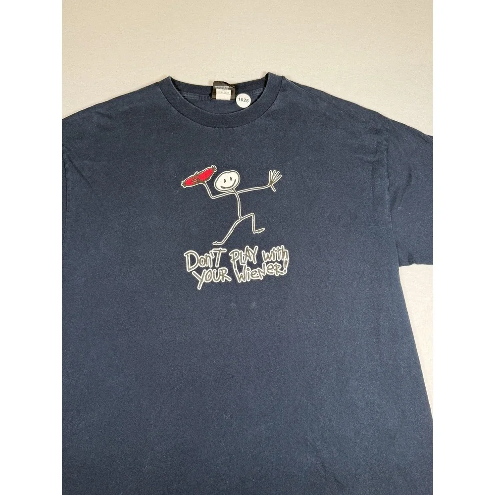 Hybrid Tees Shirt Mens Large Blue Don't Play With Your Wiener Funny Graphic Tee - Picture 2 of 8